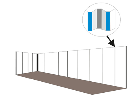 Starting at the door run a couple of strips of double sided tape side by side the full height of the container.
